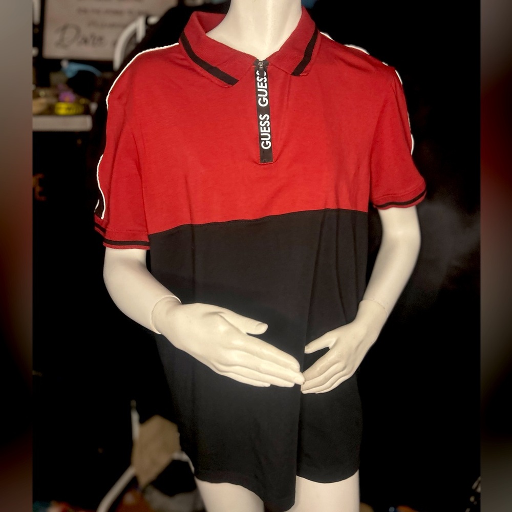 GUESS Red and Black Zip Polo